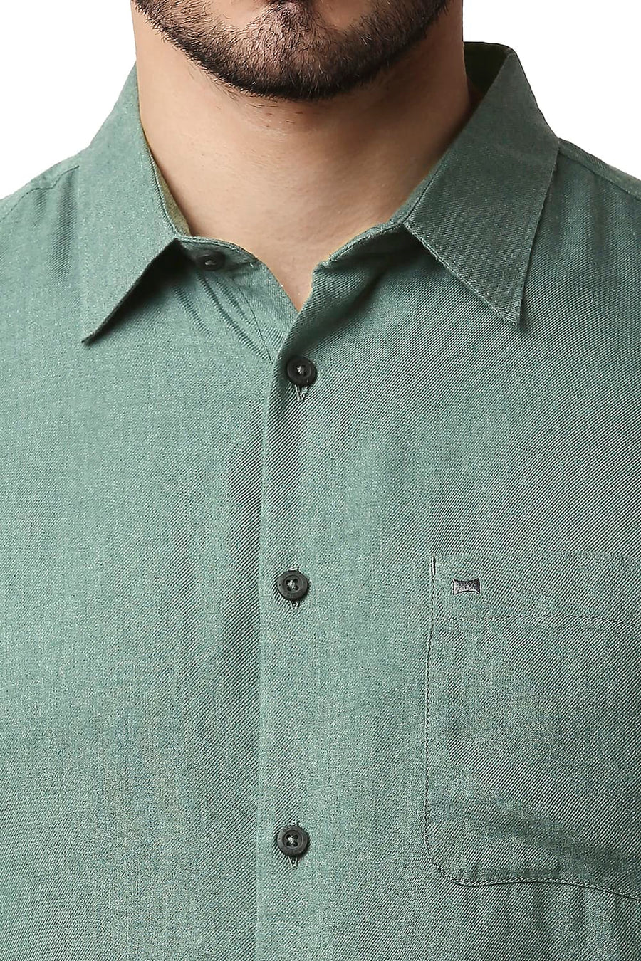 BASICS SLIM FIT PINE GREEN LYOCELL MELANGE SHIRT