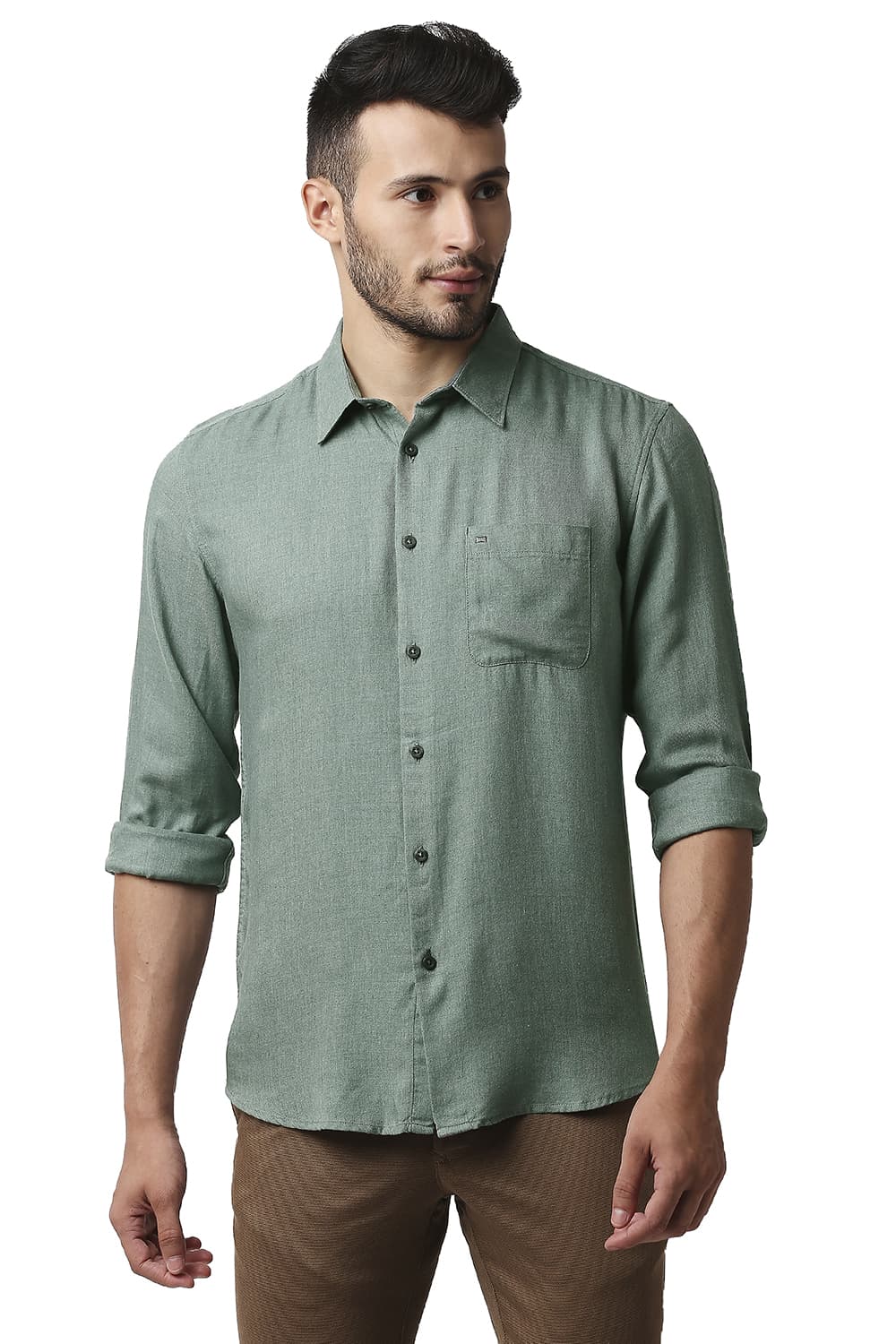 BASICS SLIM FIT LYOCELL MELANGE SHIRT