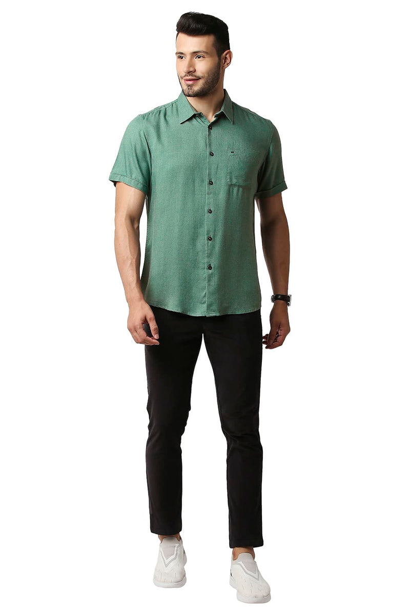 BASICS SLIM FIT LYOCELL MELANGE HALFSLEEVES SHIRT