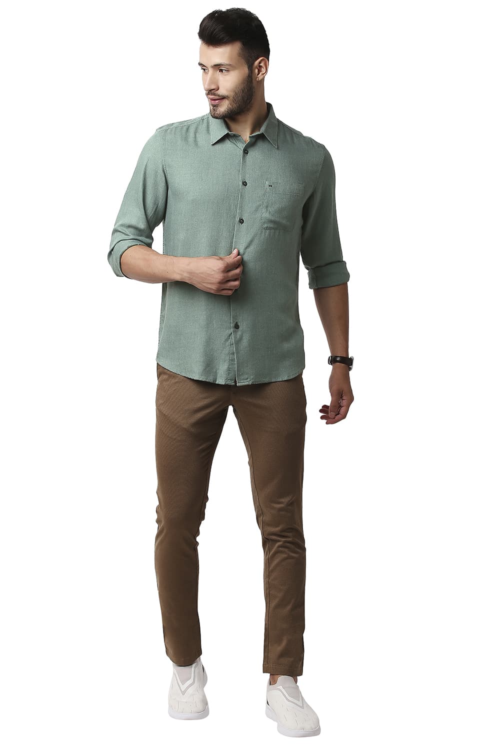 BASICS SLIM FIT LYOCELL MELANGE SHIRT