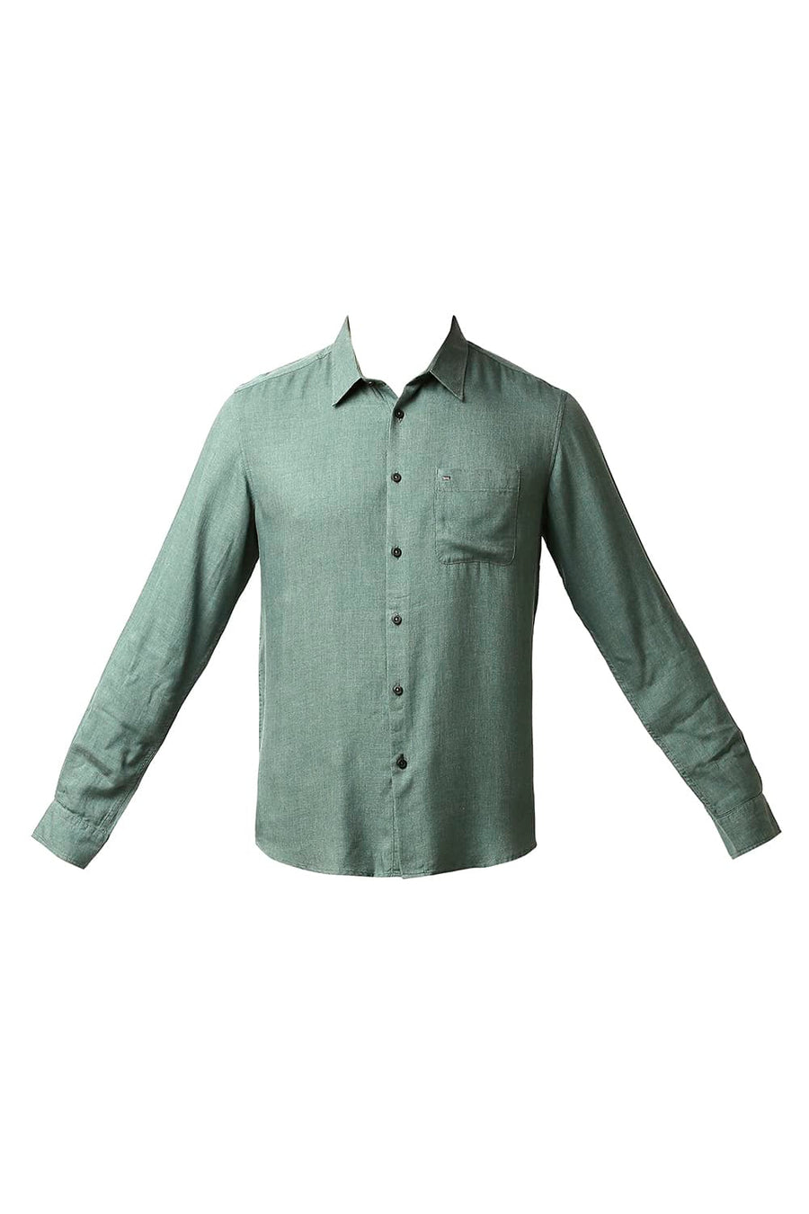 BASICS SLIM FIT PINE GREEN LYOCELL MELANGE SHIRT