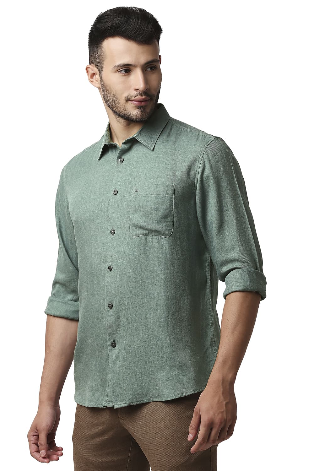 BASICS SLIM FIT LYOCELL MELANGE SHIRT