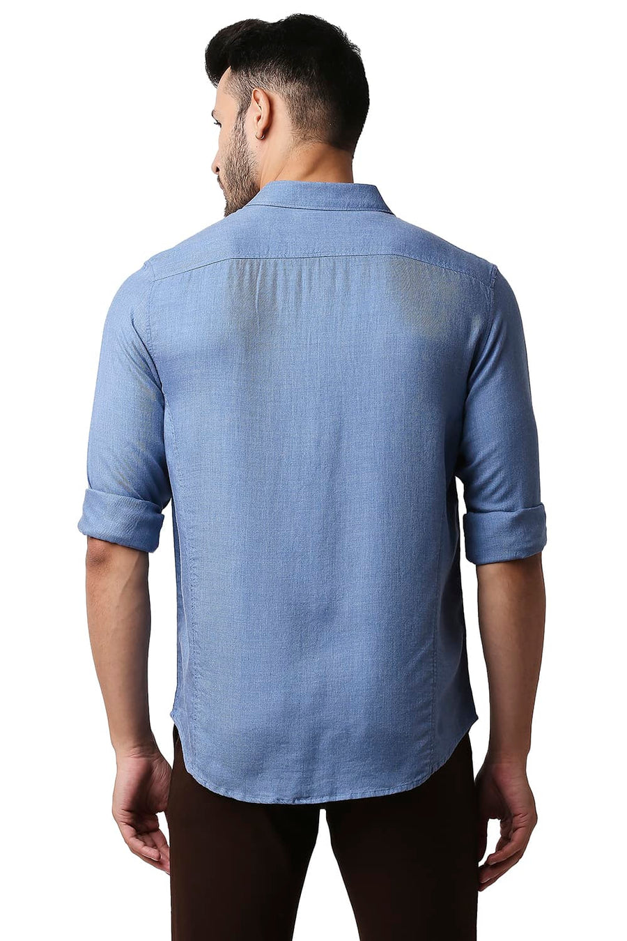 BASICS SLIM FIT ALLURE BLUE LYOCELL MELANGE SHIRT