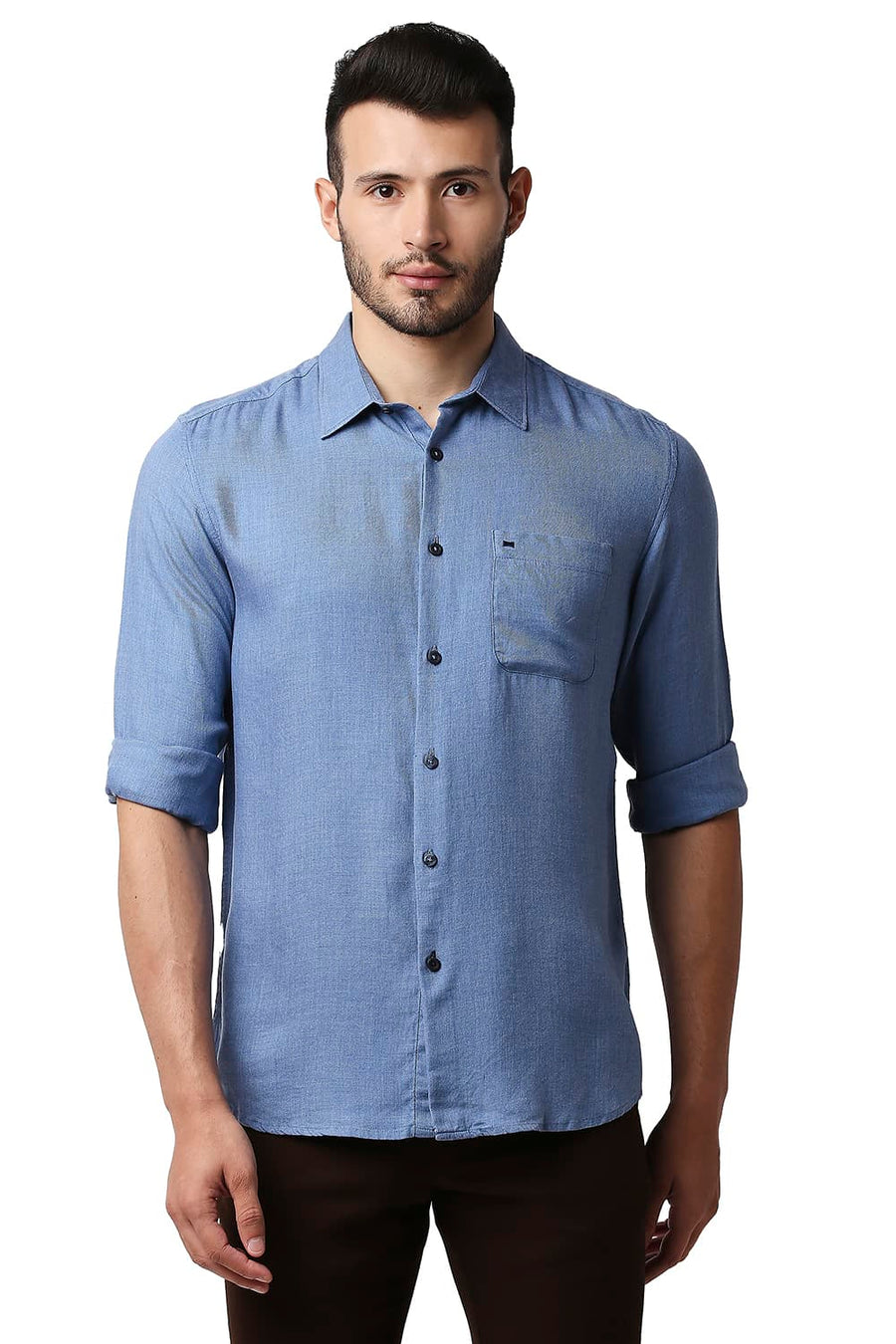 BASICS SLIM FIT ALLURE BLUE LYOCELL MELANGE SHIRT