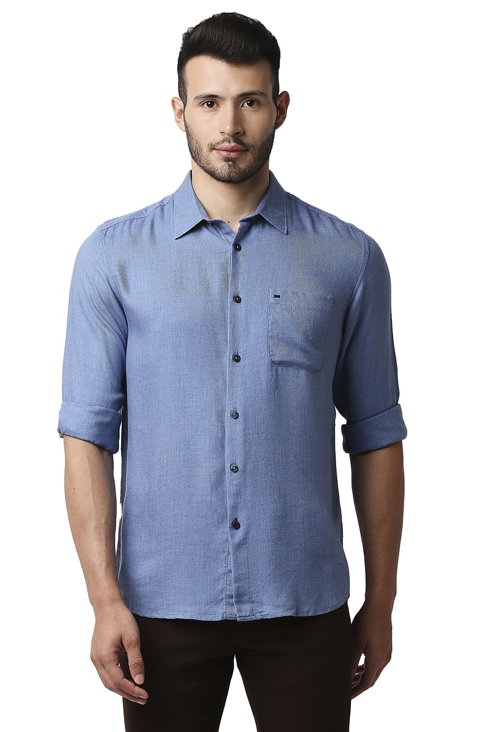 BASICS SLIM FIT LYOCELL MELANGE SHIRT