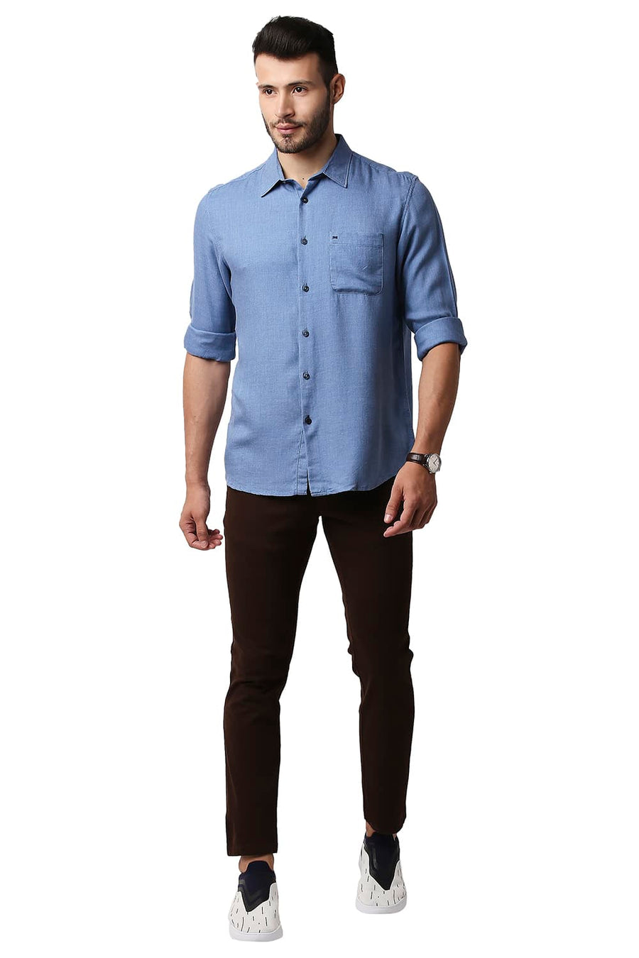 BASICS SLIM FIT ALLURE BLUE LYOCELL MELANGE SHIRT
