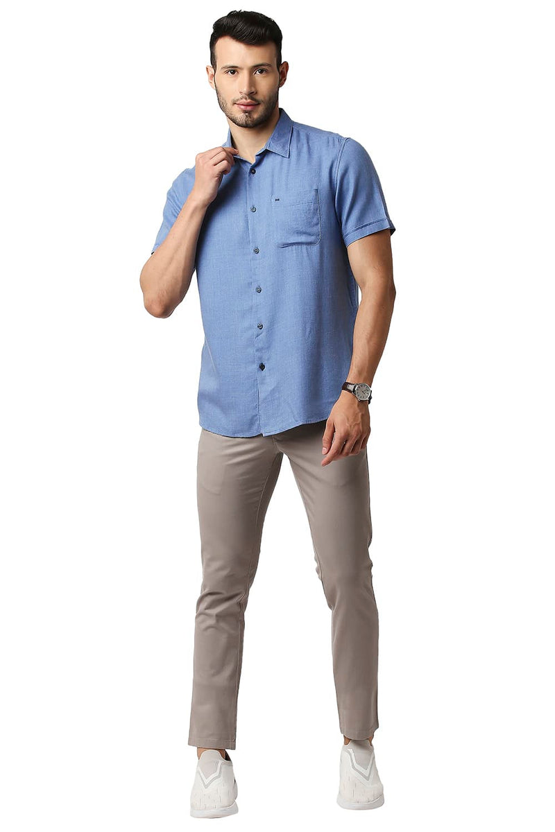 BASICS SLIM FIT LYOCELL MELANGE HALFSLEEVES SHIRT