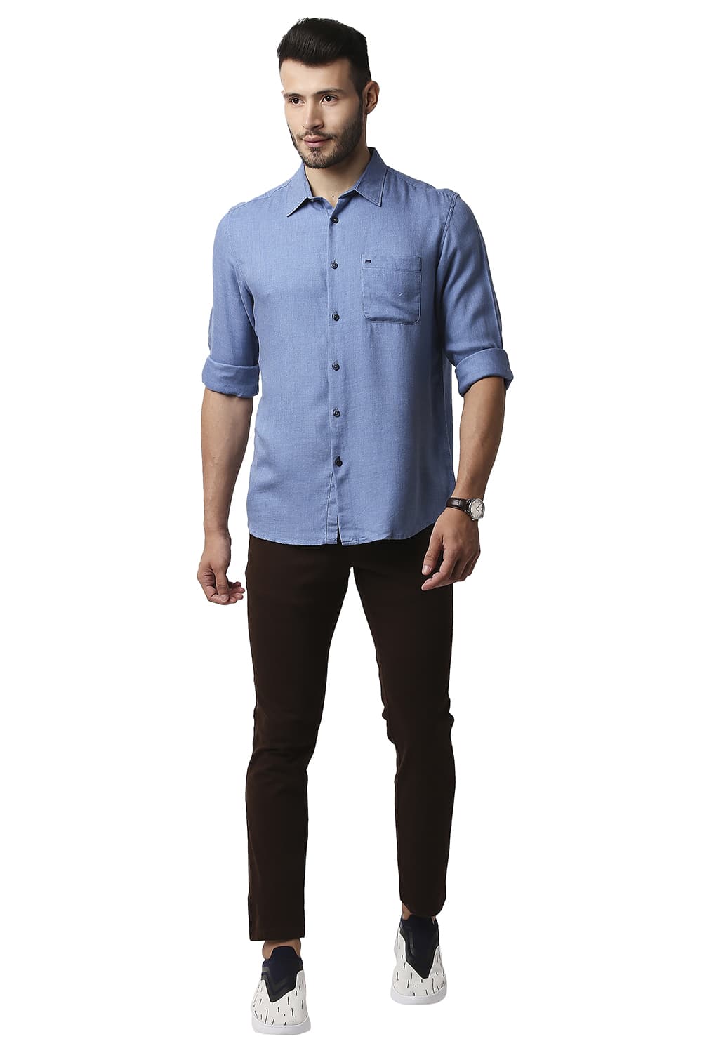 BASICS SLIM FIT LYOCELL MELANGE SHIRT