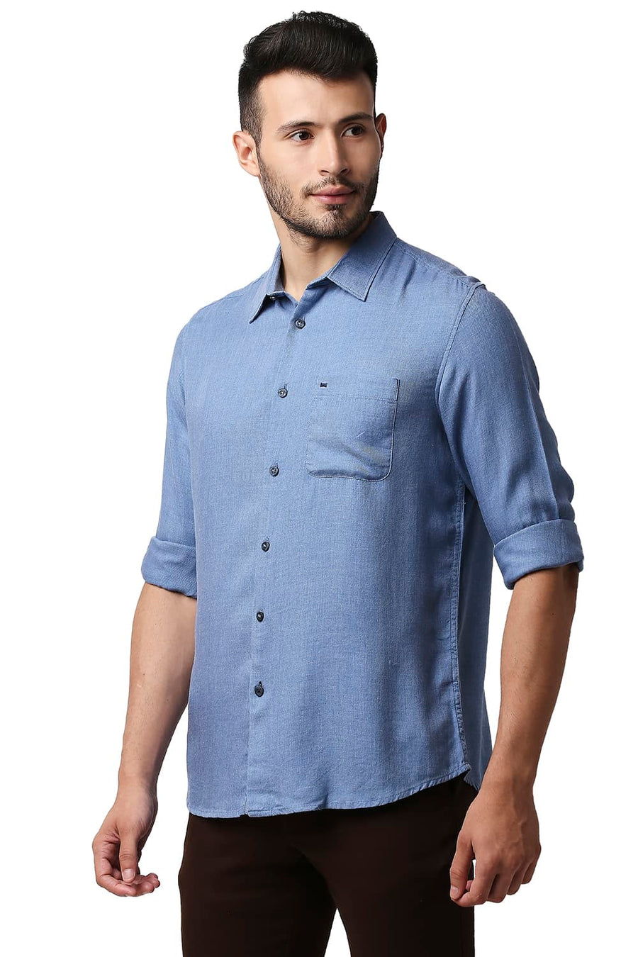 BASICS SLIM FIT ALLURE BLUE LYOCELL MELANGE SHIRT