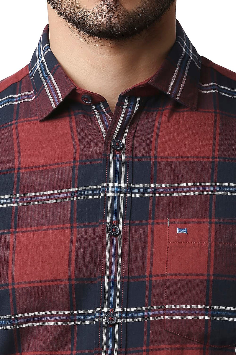 BASICS SLIM FIT HERRING BONE TWILL CHECKS SHIRT