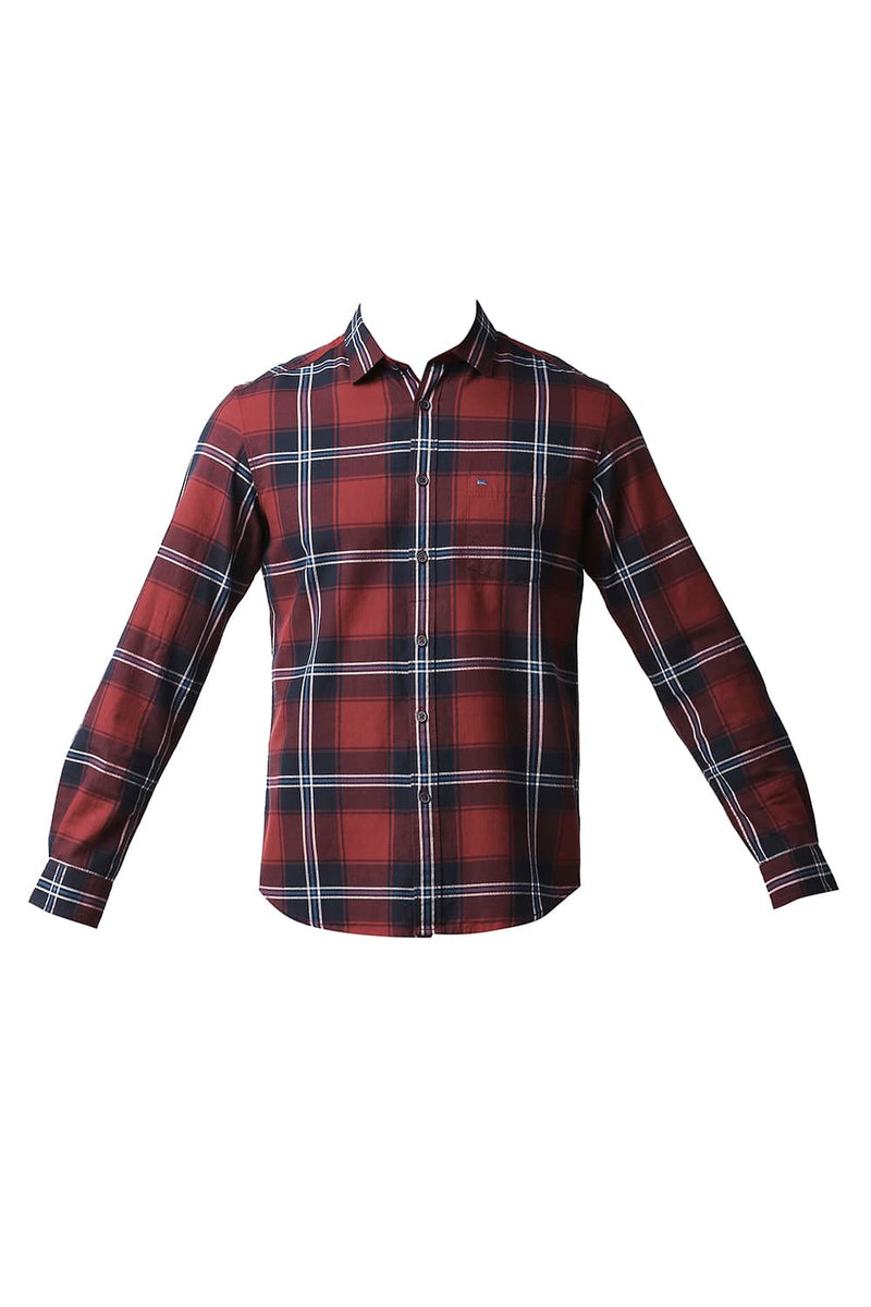 BASICS SLIM FIT HERRING BONE TWILL CHECKS SHIRT