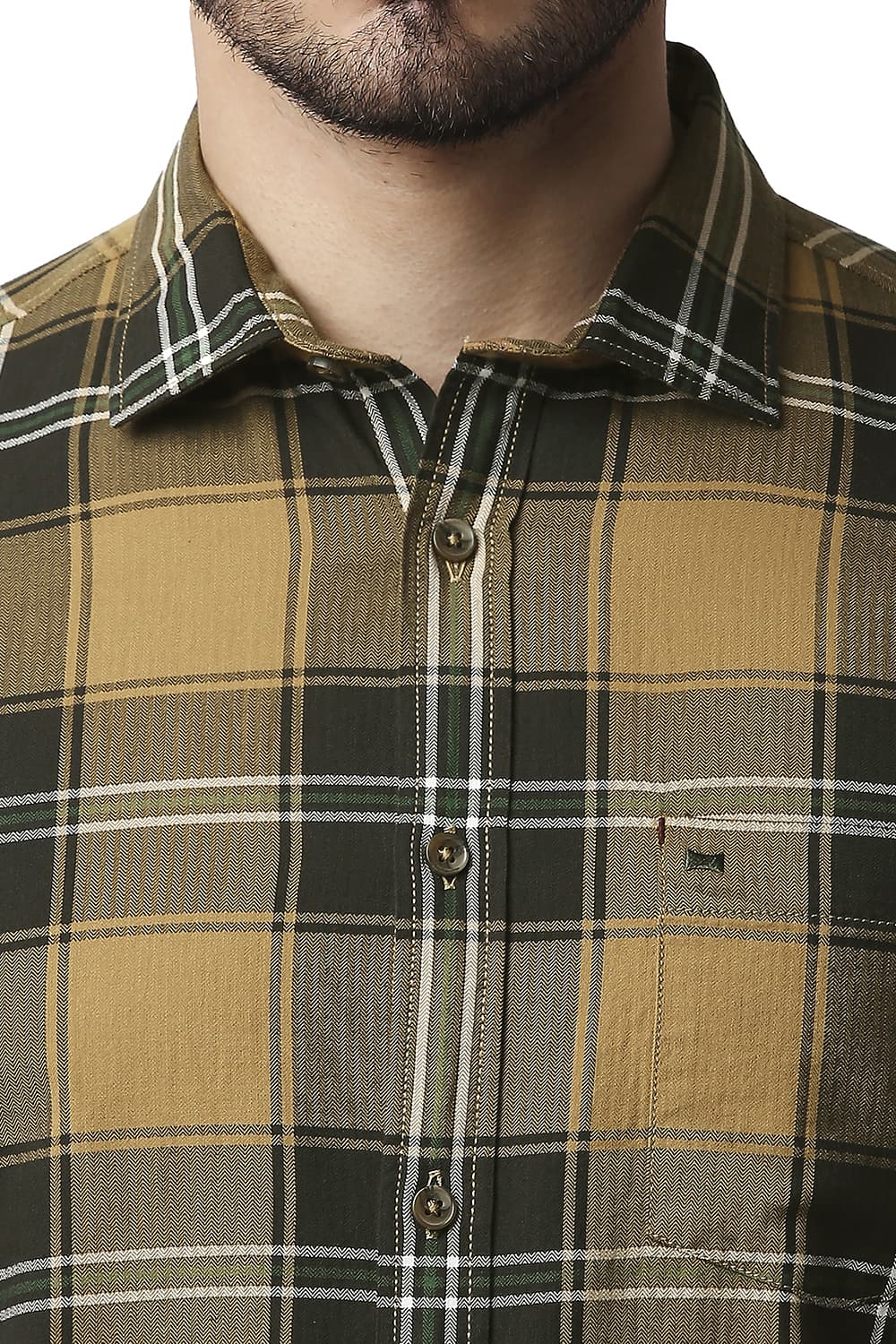 BASICS SLIM FIT HERRING BONE TWILL CHECKS SHIRT