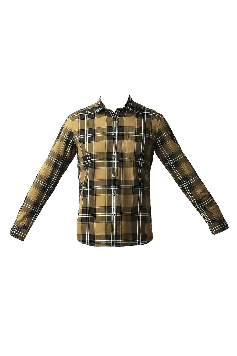 BASICS SLIM FIT HERRING BONE TWILL CHECKS SHIRT