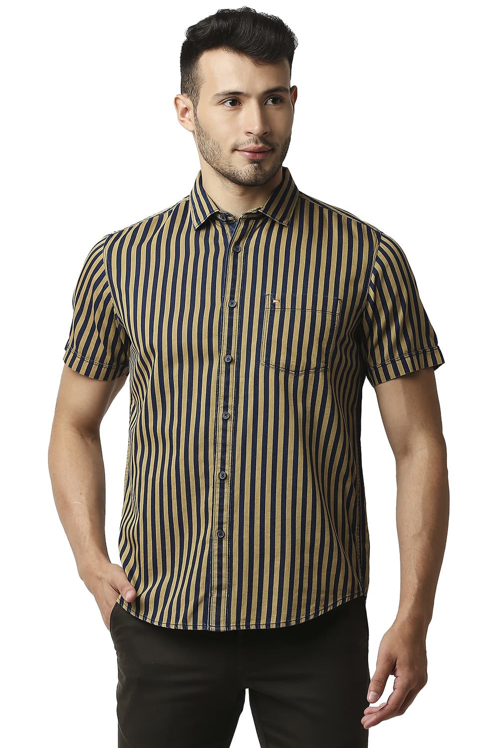 BASICS SLIM FIT INDIGO STRIPE SHIRT