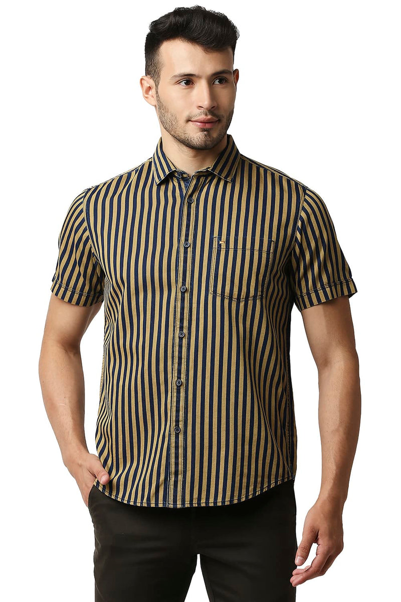 BASICS SLIM FIT INDIGO STRIPE SHIRT