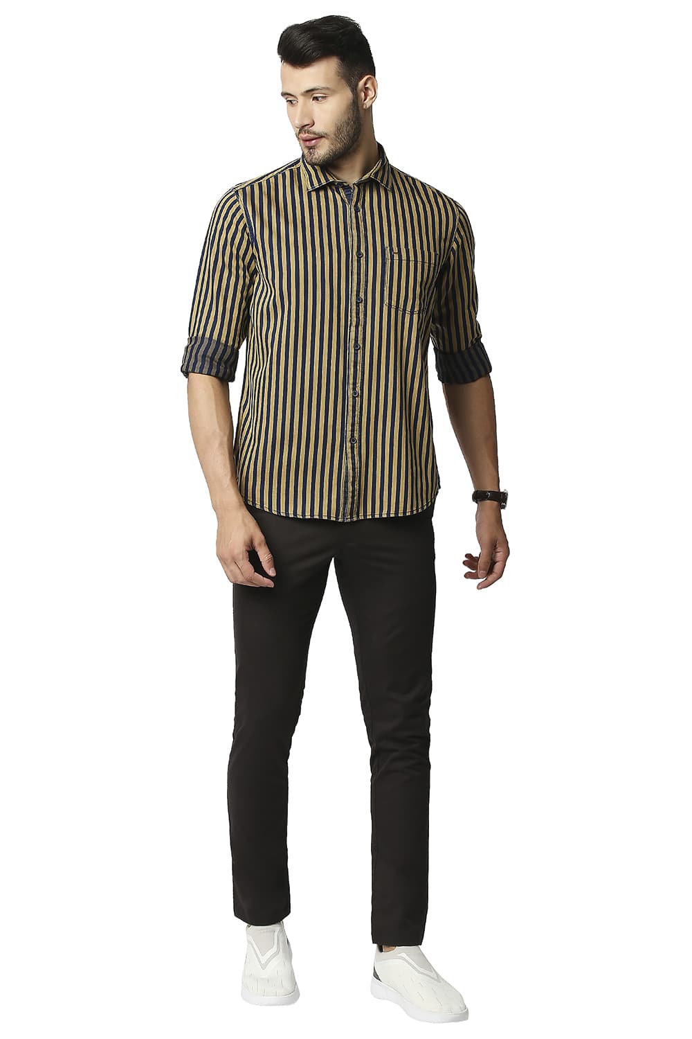 BASICS SLIM FIT INDIGO STRIPE SHIRT