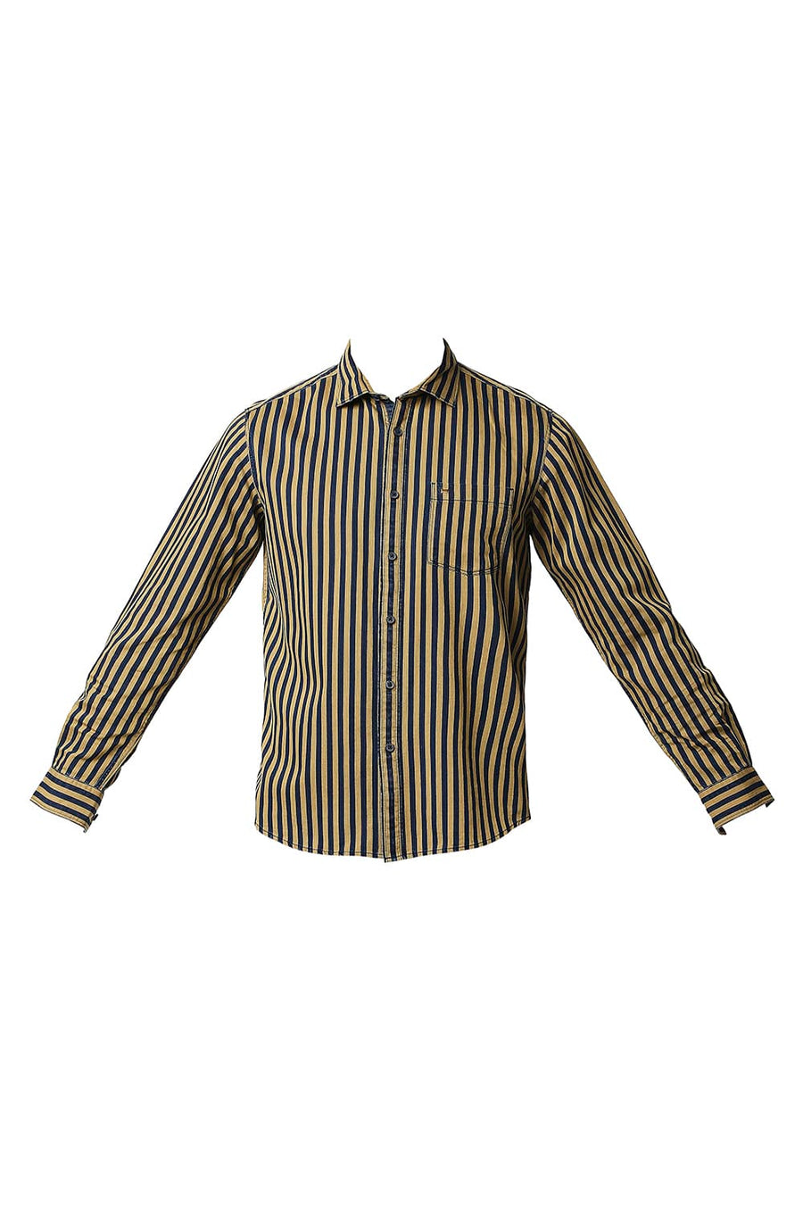 BASICS SLIM FIT MISTED YELLOW INDIGO STRIPE SHIRT