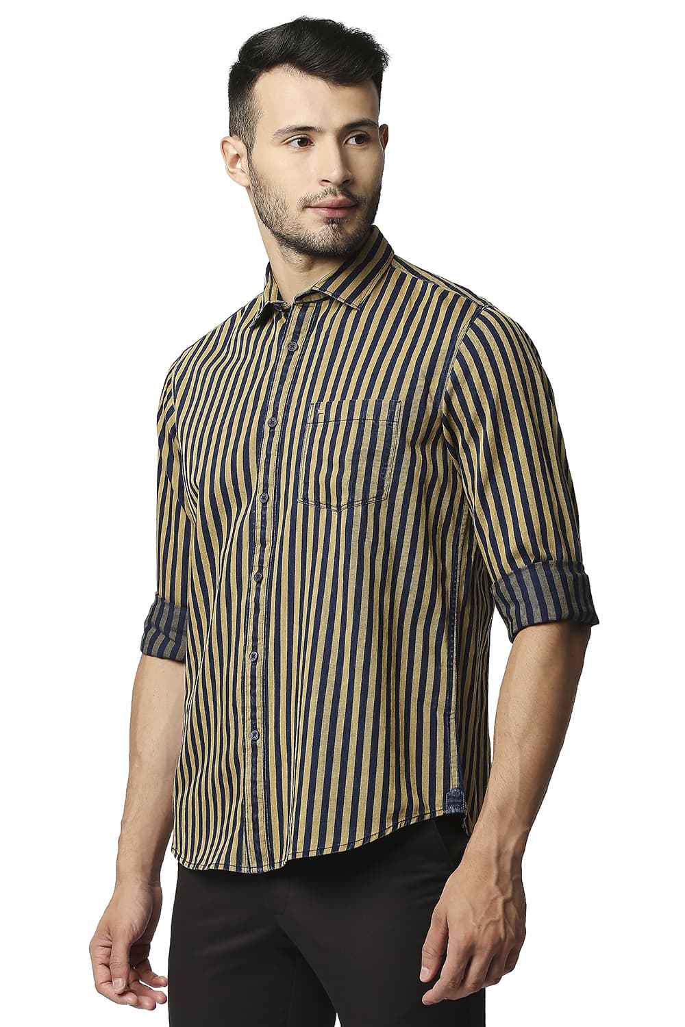 BASICS SLIM FIT INDIGO STRIPE SHIRT