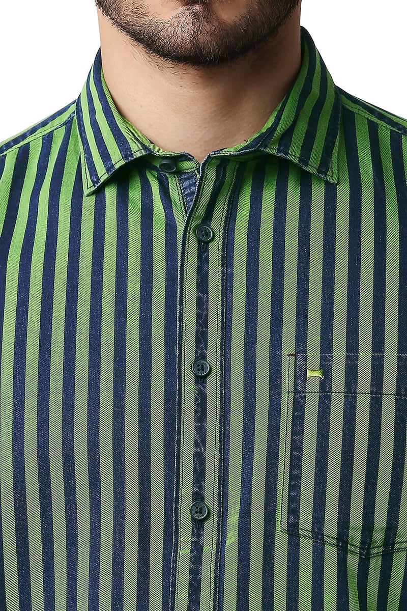 BASICS SLIM FIT INDIGO STRIPE SHIRT