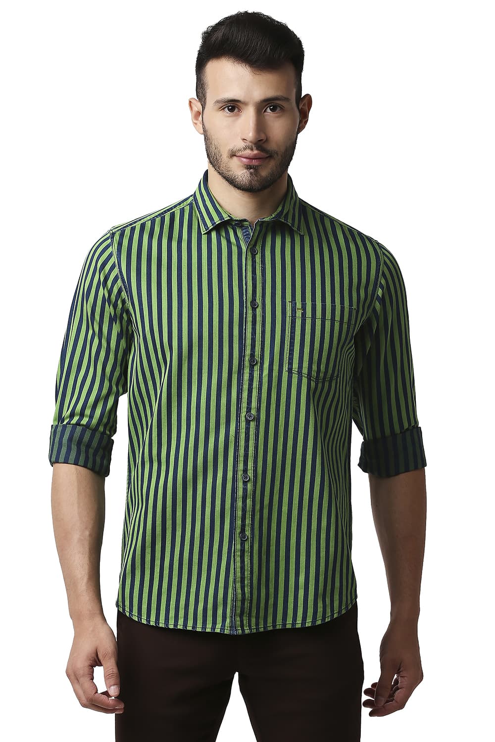 BASICS SLIM FIT INDIGO STRIPE SHIRT