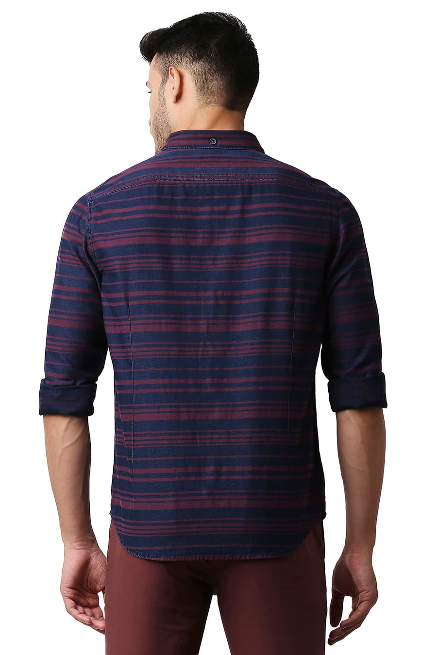 BASICS SLIM FIT MALAGA PINK INDIGO WEFT STRIPE SHIRT