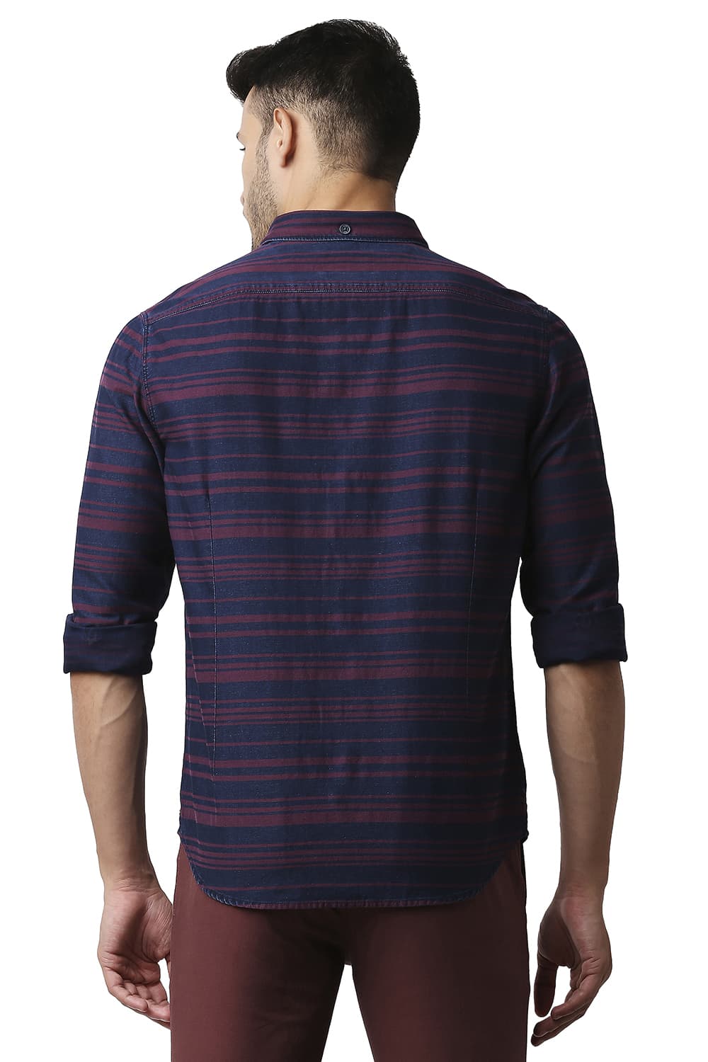 BASICS SLIM FIT INDIGO WEFT STRIPE SHIRT