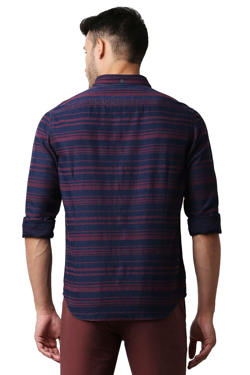 BASICS SLIM FIT INDIGO WEFT STRIPE SHIRT