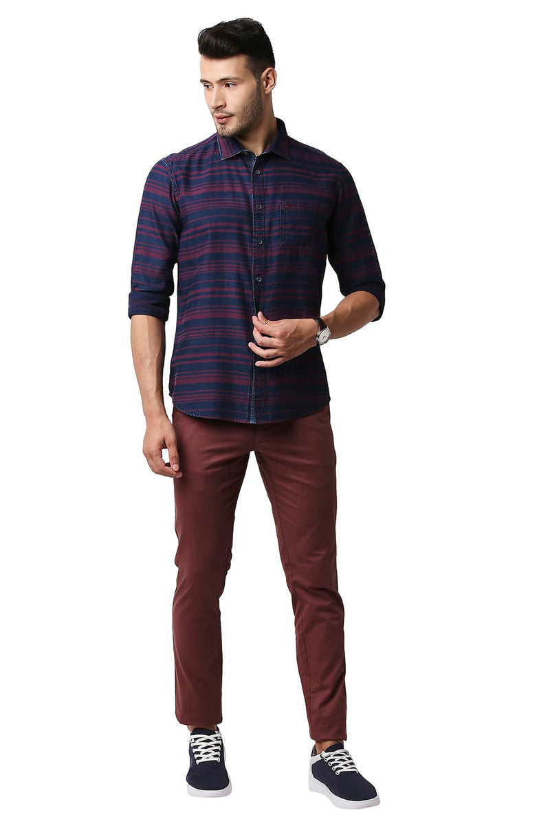 BASICS SLIM FIT INDIGO WEFT STRIPE SHIRT