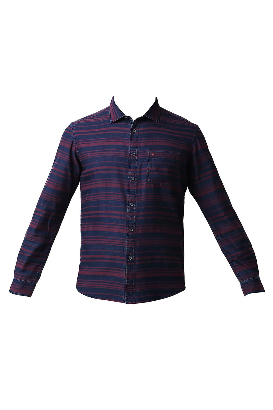 BASICS SLIM FIT MALAGA PINK INDIGO WEFT STRIPE SHIRT