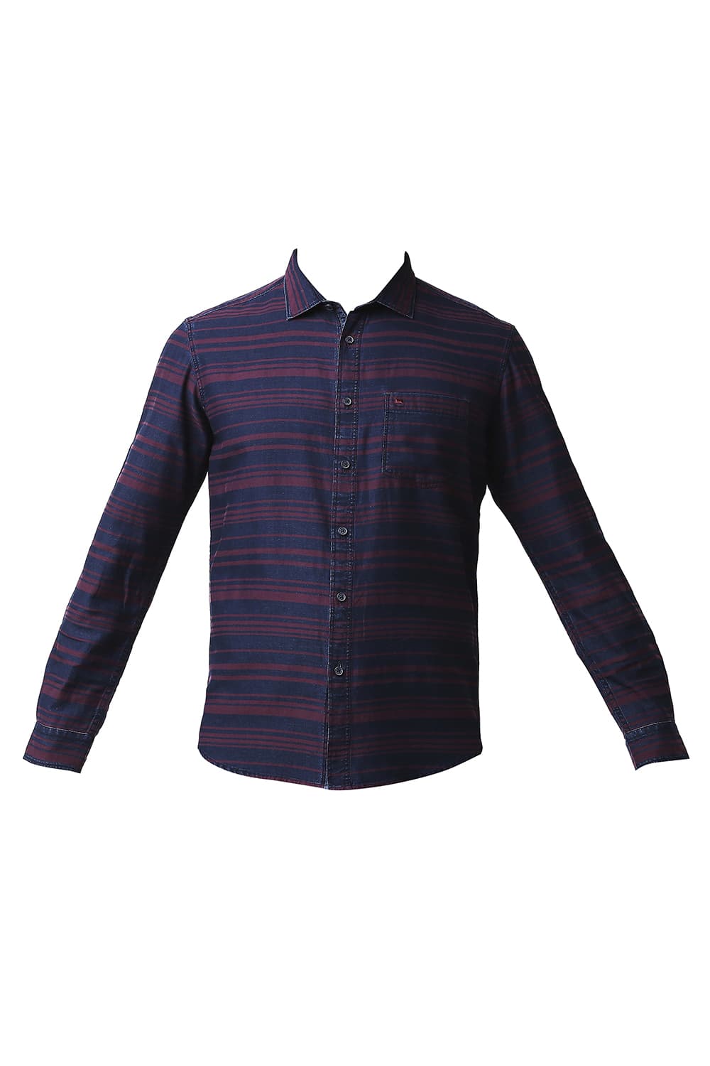 BASICS SLIM FIT INDIGO WEFT STRIPE SHIRT