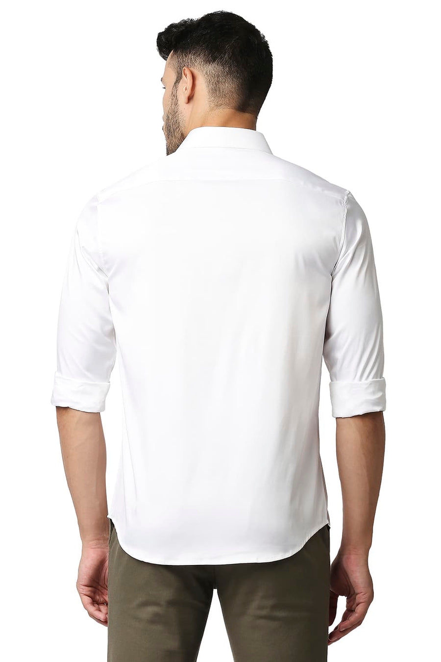 BASICS SLIM FIT BRIGHT WHITE POLYESTER STRETCH SHIRT