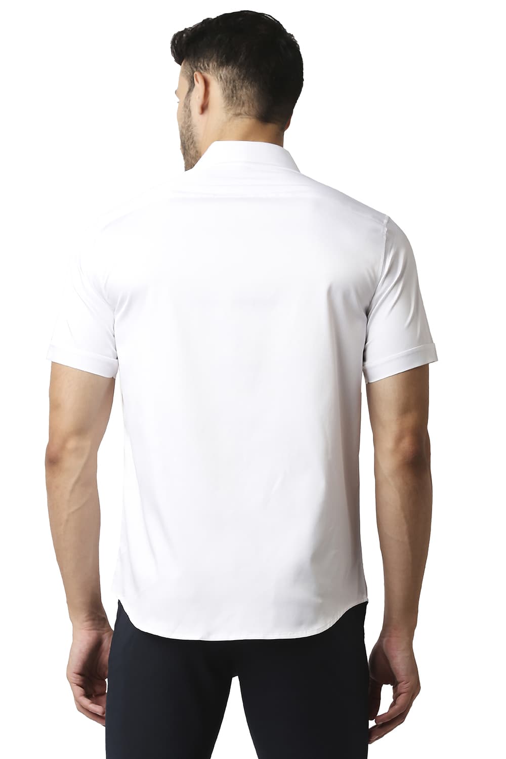 BASICS SLIM FIT POLYESTER STRETCH HALFSLEEVES SHIRT