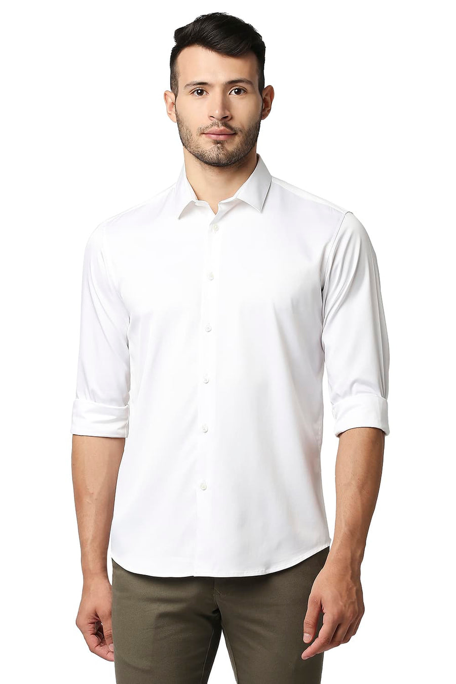 BASICS SLIM FIT BRIGHT WHITE POLYESTER STRETCH SHIRT