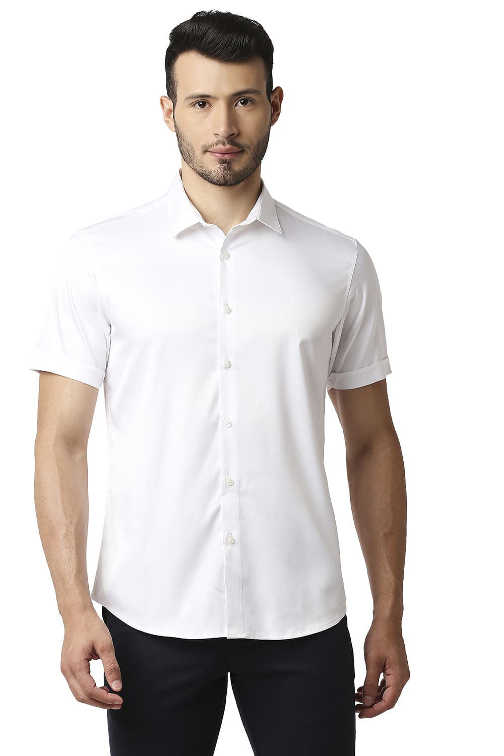 BASICS SLIM FIT POLYESTER STRETCH SHIRT