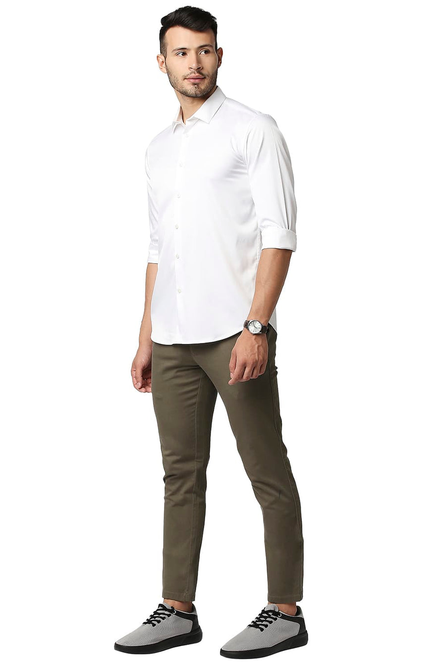 BASICS SLIM FIT BRIGHT WHITE POLYESTER STRETCH SHIRT