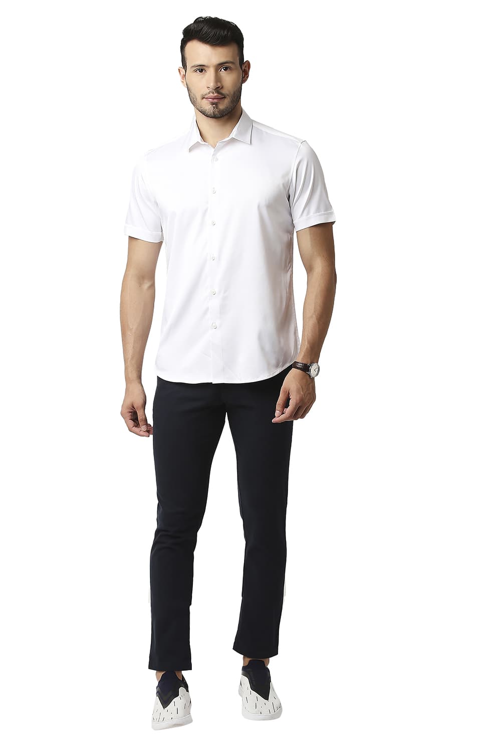 BASICS SLIM FIT POLYESTER STRETCH HALFSLEEVES SHIRT