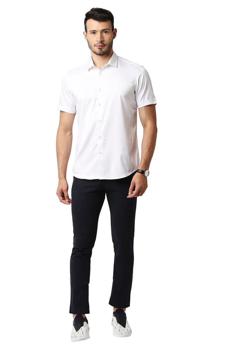 BASICS SLIM FIT POLYESTER STRETCH HALFSLEEVES SHIRT