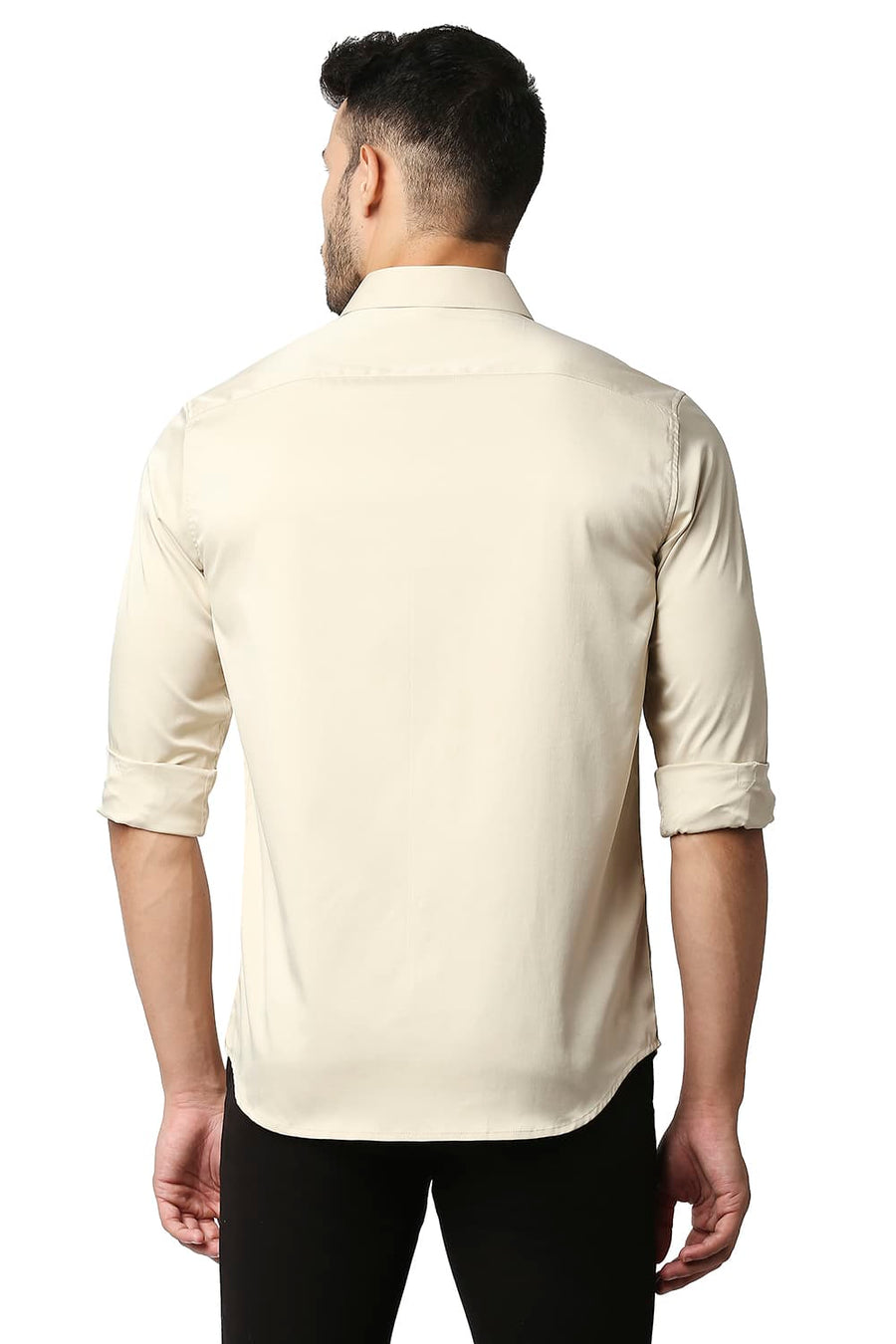 BASICS SLIM FIT ANOGRA BEIGE POLYESTER STRETCH SHIRT