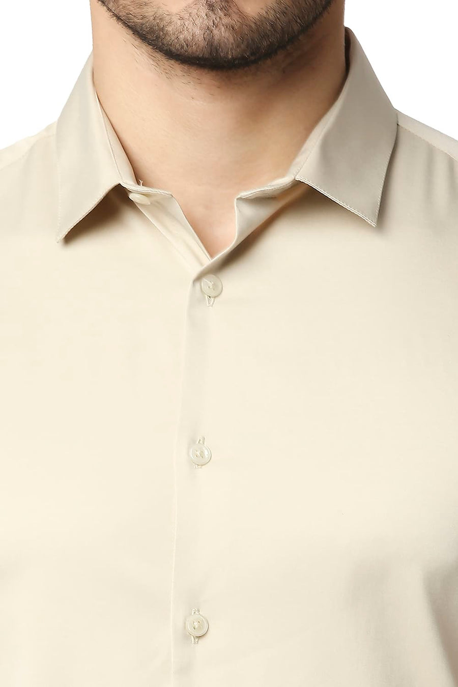BASICS SLIM FIT ANOGRA BEIGE POLYESTER STRETCH SHIRT