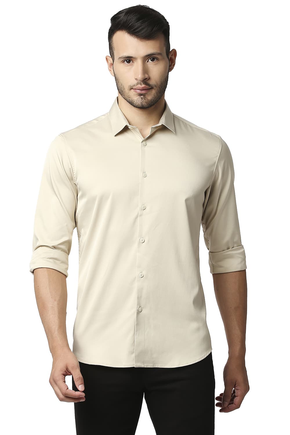 BASICS SLIM FIT POLYESTER STRETCH SHIRT