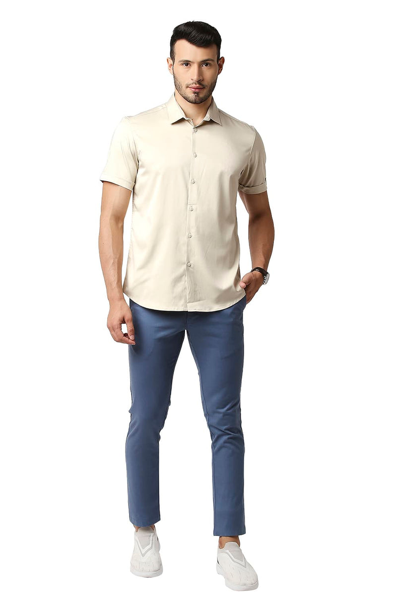 BASICS SLIM FIT POLYESTER STRETCH HALFSLEEVES SHIRT