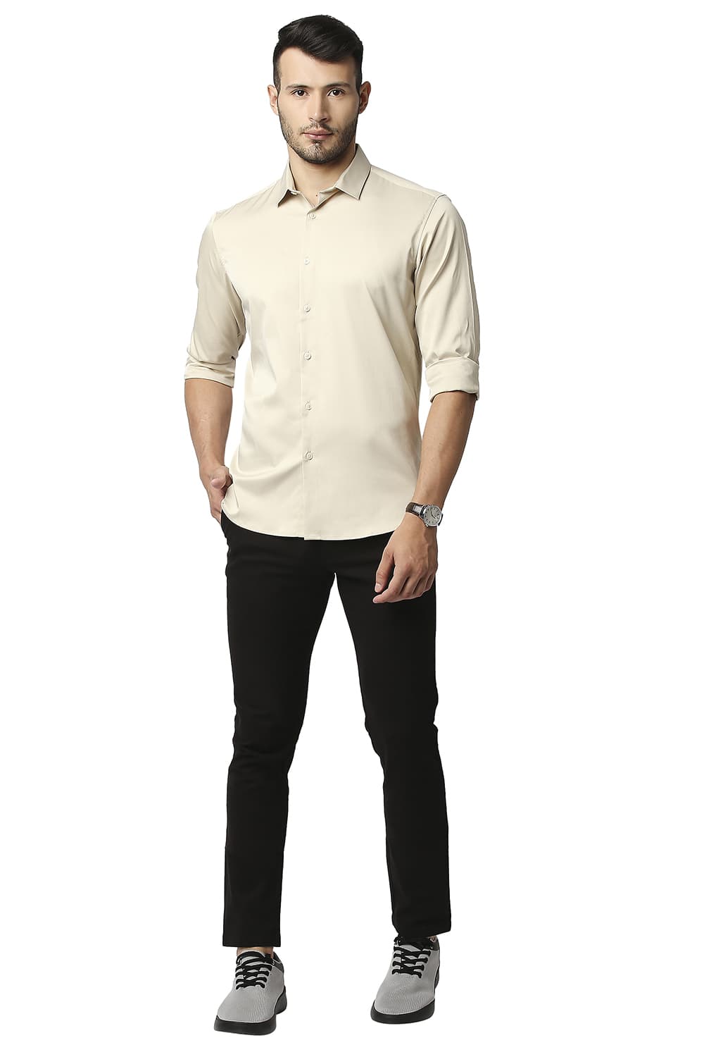 BASICS SLIM FIT POLYESTER STRETCH SHIRT