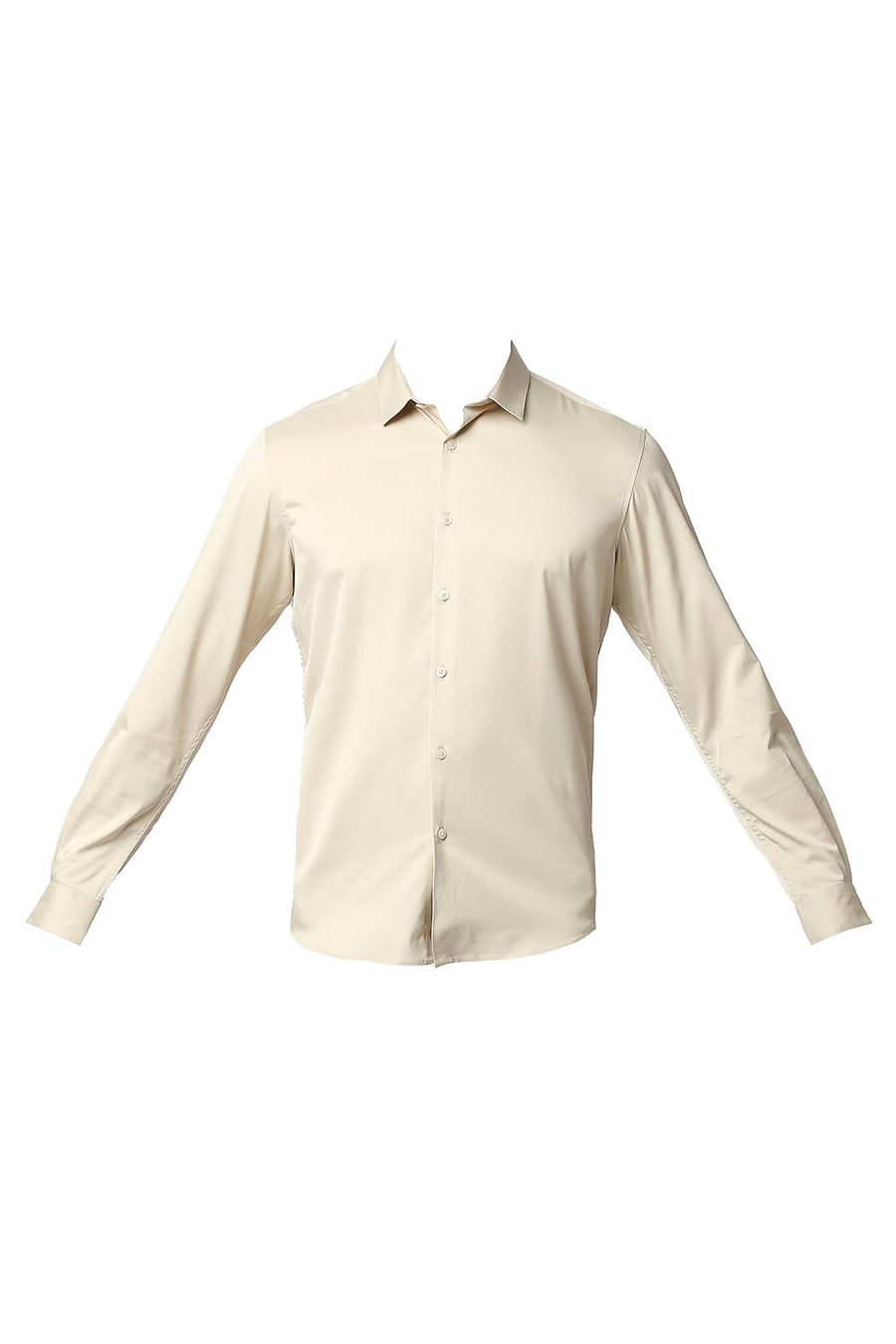 BASICS SLIM FIT ANOGRA BEIGE POLYESTER STRETCH SHIRT