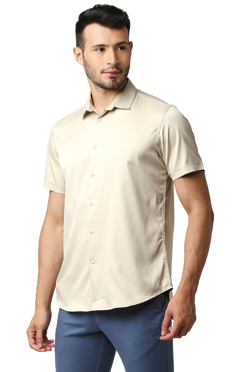 BASICS SLIM FIT POLYESTER STRETCH HALFSLEEVES SHIRT