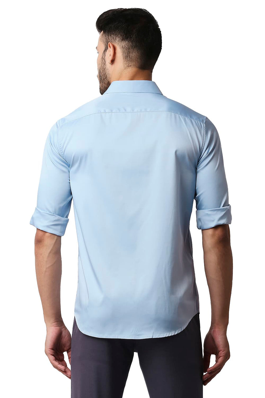 BASICS SLIM FIT BLUE FOG POLYESTER STRETCH SHIRT