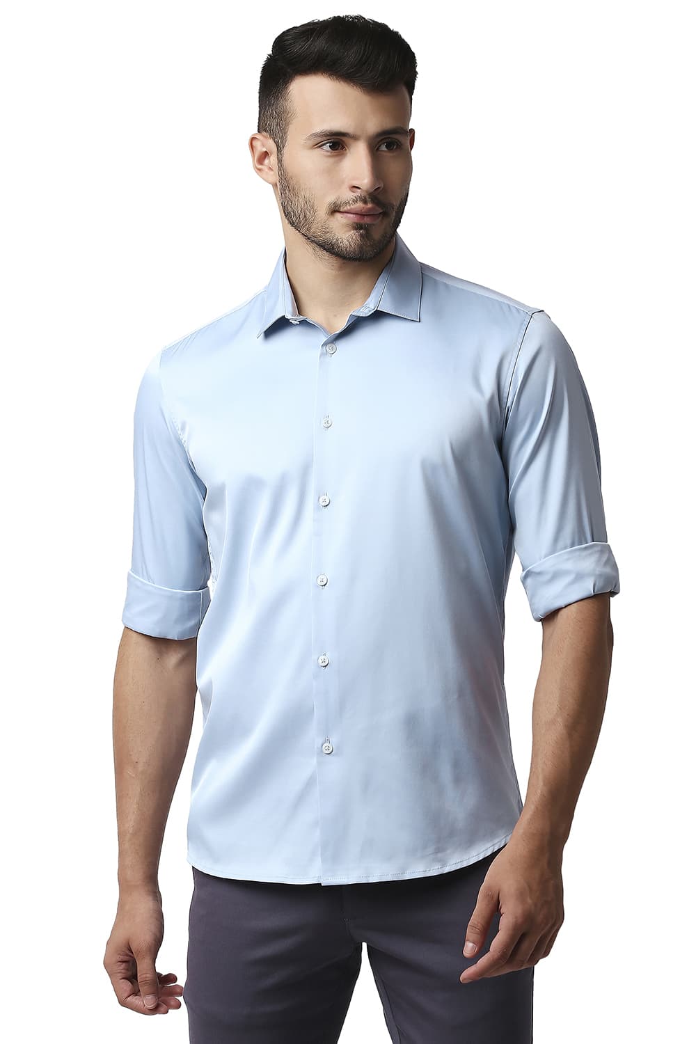 BASICS SLIM FIT POLYESTER STRETCH SHIRT