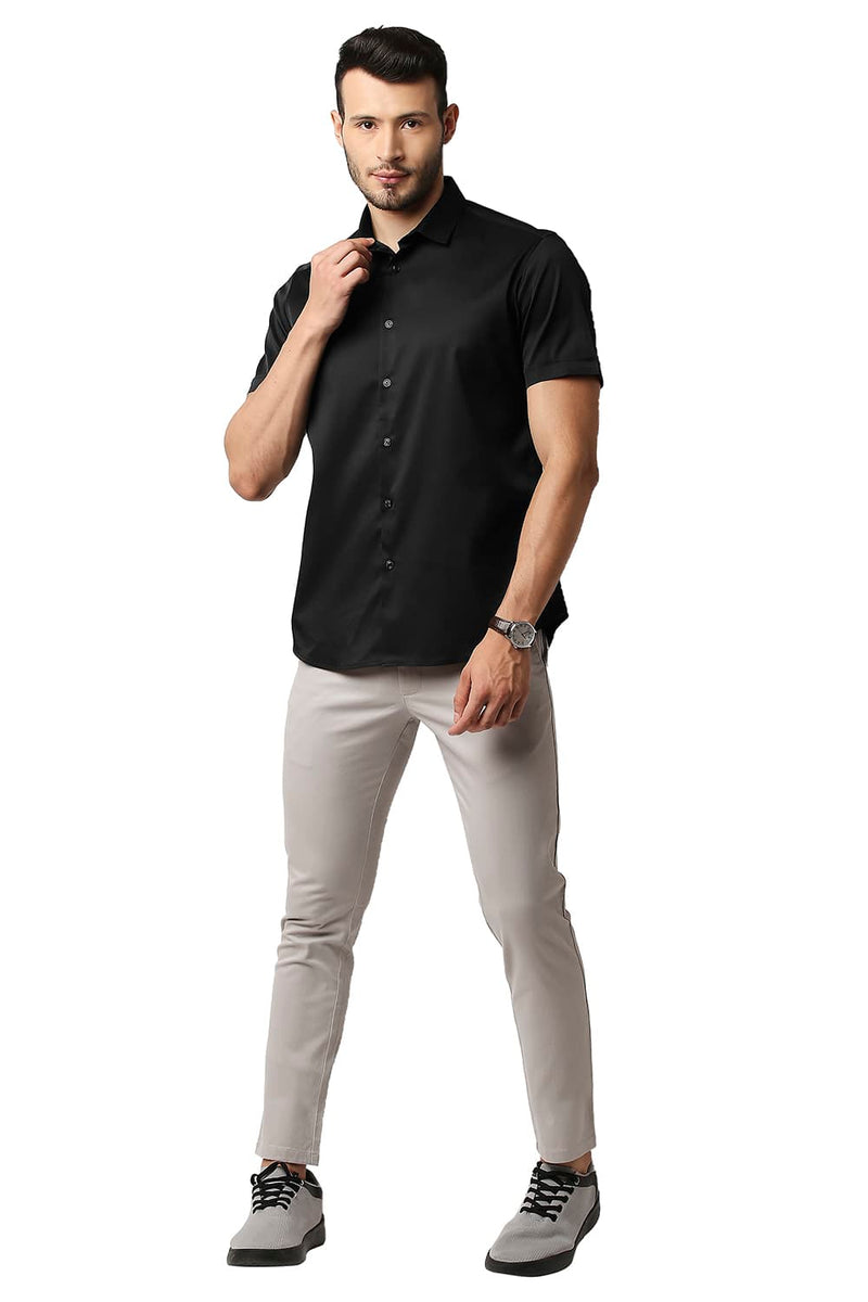 BASICS SLIM FIT POLYESTER STRETCH HALFSLEEVES SHIRT