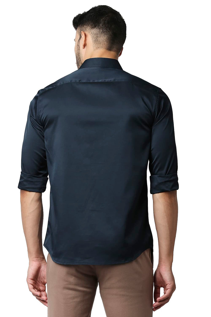 BASICS SLIM FIT NAVY NIGHT POLYESTER STRETCH SHIRT