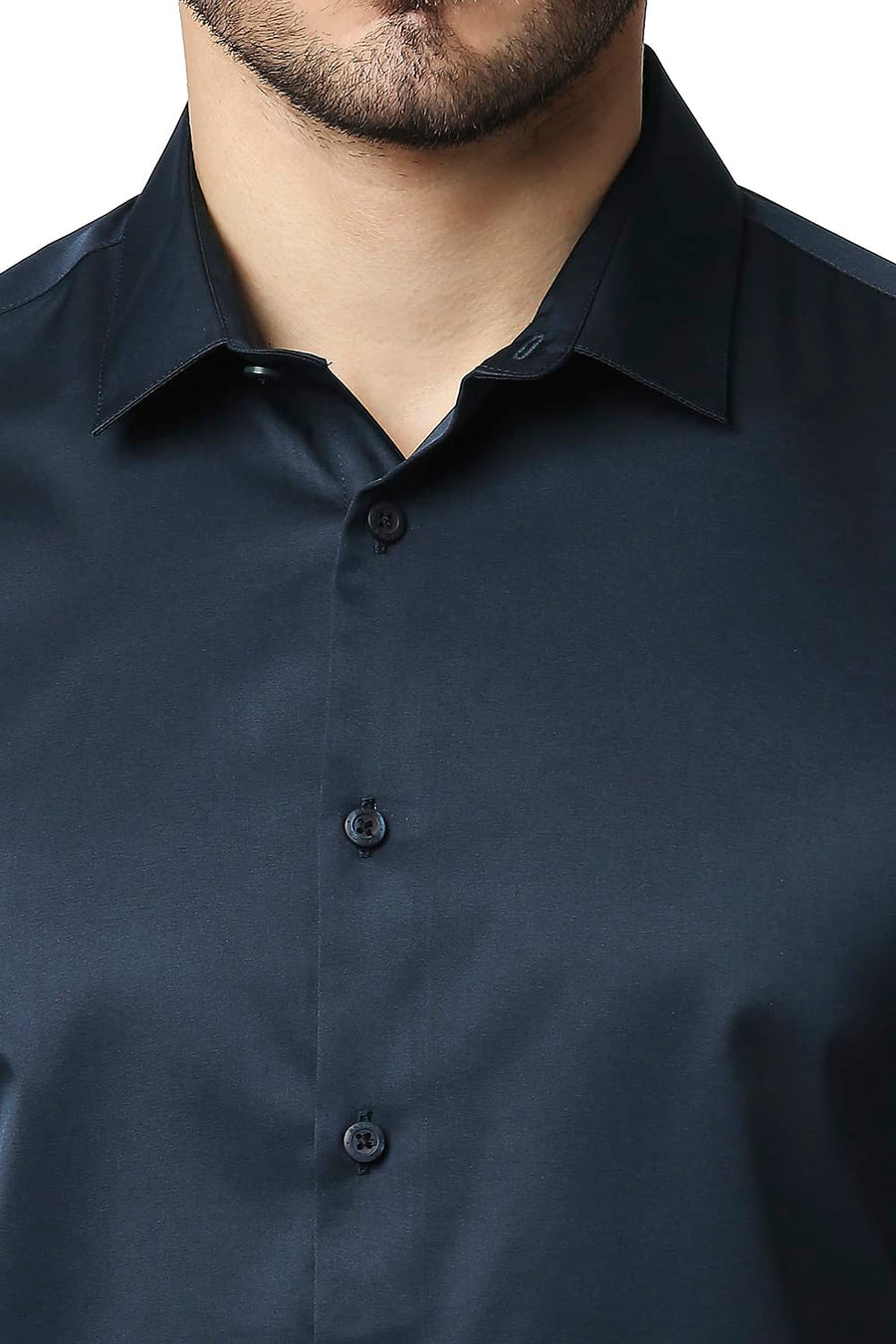 BASICS SLIM FIT NAVY NIGHT POLYESTER STRETCH SHIRT