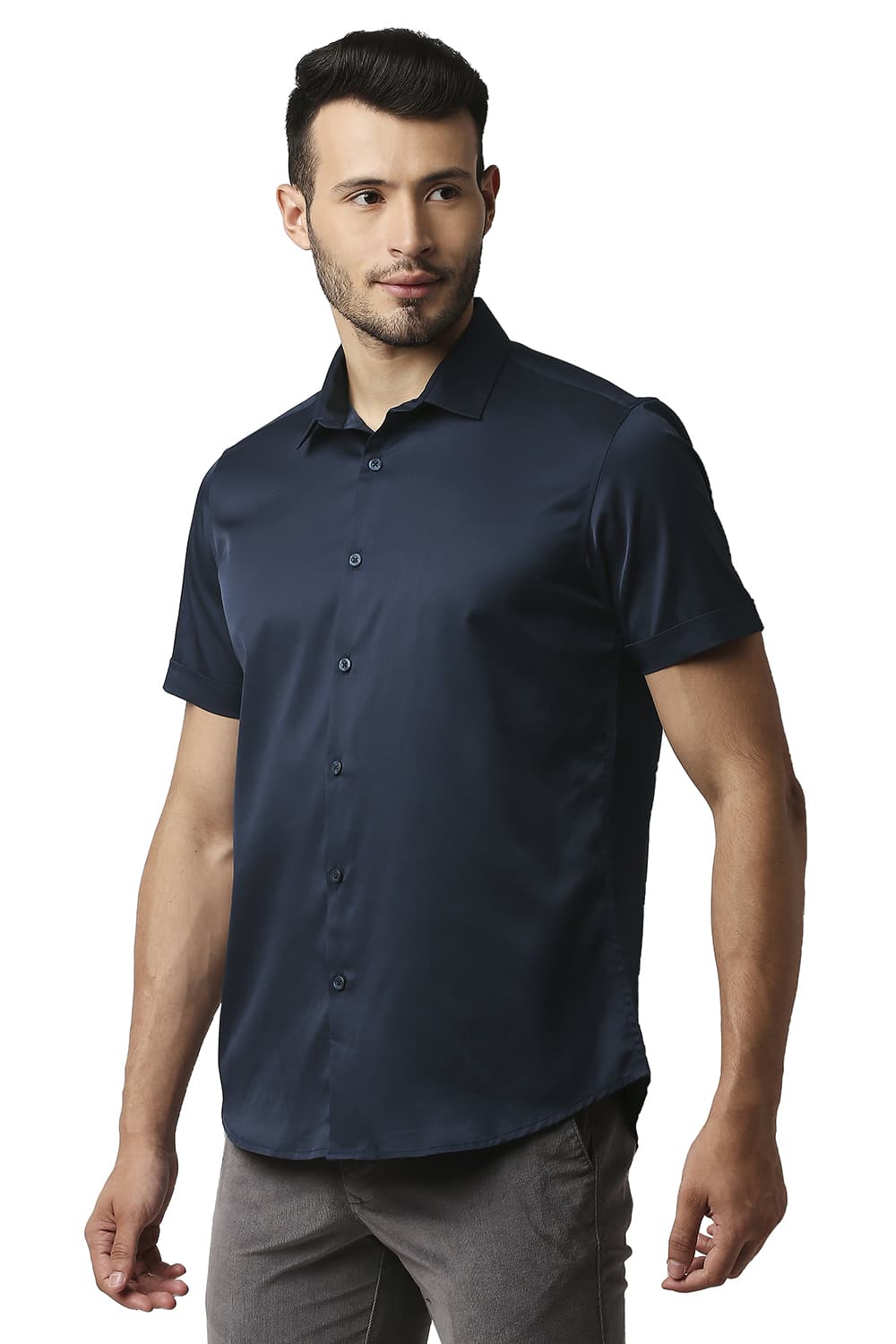 BASICS SLIM FIT POLYESTER STRETCH HALFSLEEVES SHIRT